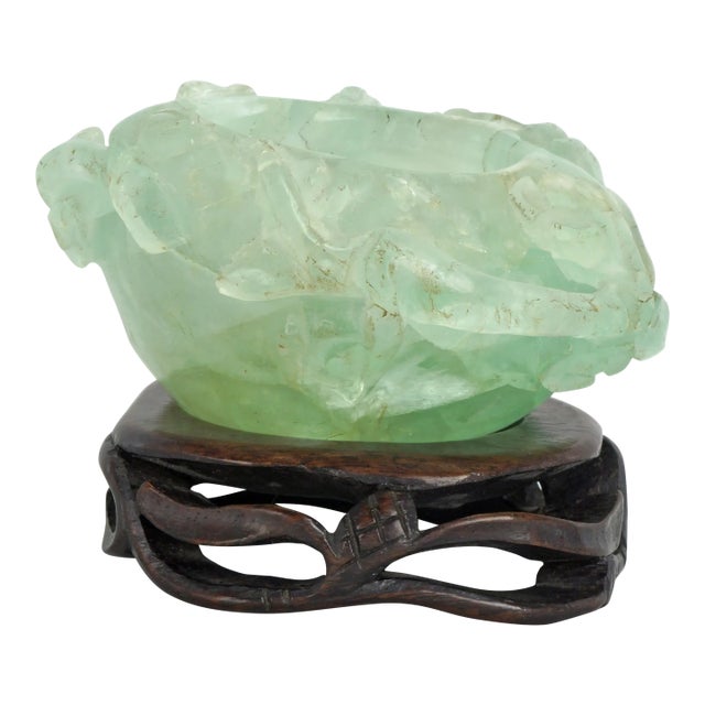 Antique Chinese Carved Fluorite Censer or Brush Washer on Stand Qing/Republic For Sale