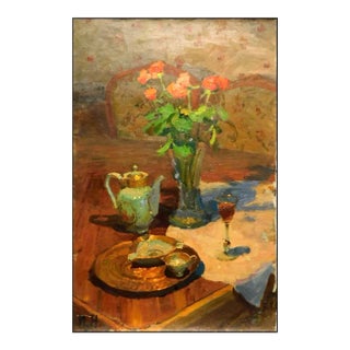 2003 "Roses and Glass of Wine" Igor Nevsky Still Life Original Oil Painting on Canvas For Sale