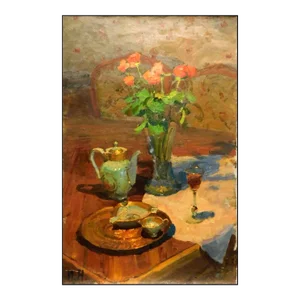 2003 "Roses and Glass of Wine" Igor Nevsky Still Life Original Oil Painting on Canvas