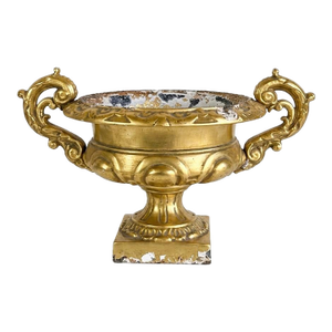 Vintage Large French Baroque Cast Metal Polychrome Water Gilt Vase Jardiniére