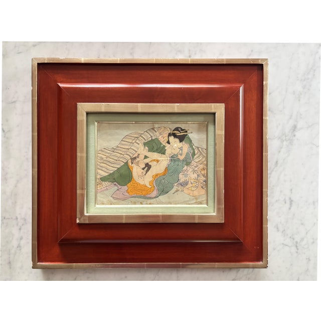 Japanese Collection of Framed Antique Japanese Woodblocks Prints - Set of 4 For Sale - Image 3 of 16