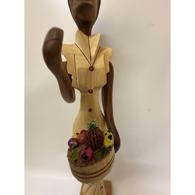 Mid-Century Modern Cuban Style Hand-Carved Wooden Female Figurine For Sale - Image 11 of 12