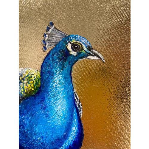 Anastasia Gklava, Peacock, Oil Painting with Gold Leaf on Circular Canvas, 2025 For Sale - Image 9 of 14