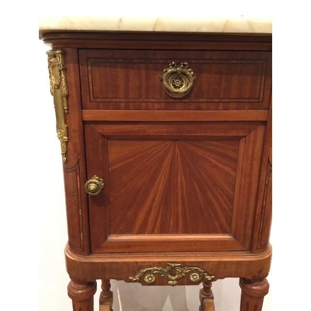 Antique French Chamber Pot Wood And Marble Bedside Commodes Pair