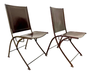 Modern Leather and Steele Folding Chairs- A Pair