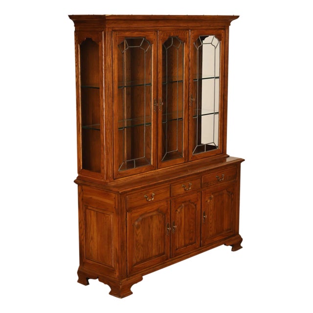 Ethan Allen Traditional Oak Lighted China Cabinet For Sale