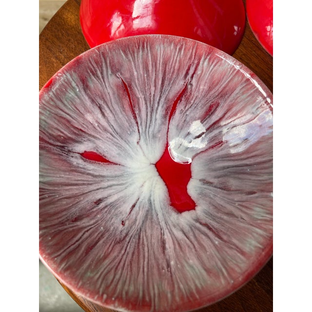 Mid 20th Century Signed Red and White Drip Glazed Bowls - Set of 4 For Sale - Image 6 of 9