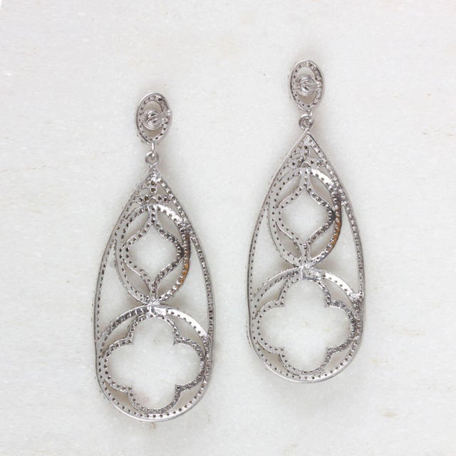 Pave Diamond Earrings 925 Sterling Silver Drop Earrings for Her Beautiful Gift, A Pair For Sale - Image 11 of 12