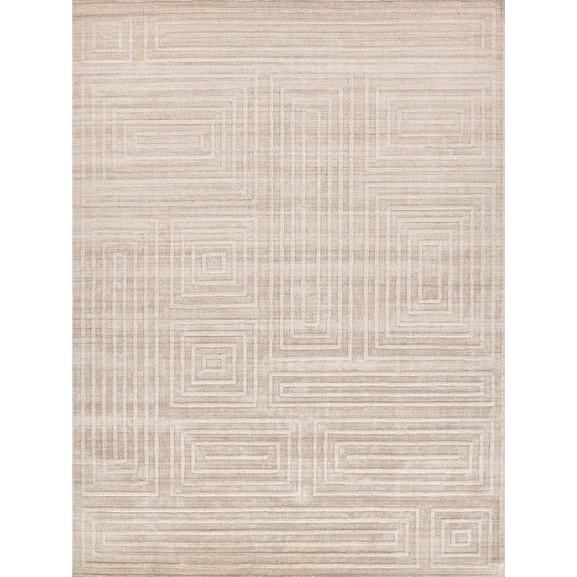 Wood Exquisite Rugs Castelli Handmade Bamboo Silk & Cotton Beige Rug-6'X9' For Sale - Image 7 of 7