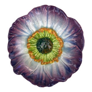 Majolica Purple Wild Rose Wall Pocket Delphin Massier, Circa 1880 For Sale