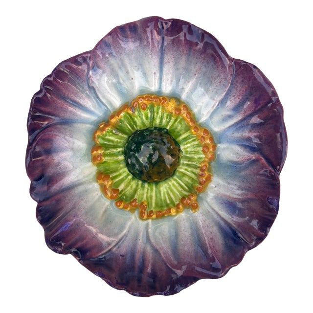 Majolica Purple Wild Rose Wall Pocket Delphin Massier, Circa 1880 For Sale