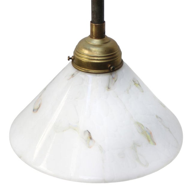 Cast Iron Wall Sconce with White Marble Effect Glass Shade For Sale - Image 6 of 8