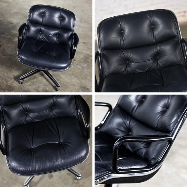 MCM to Modern Executive Armchair by Charles Pollock for Knoll Black Leather & 4 Prong Swivel Base For Sale - Image 12 of 12