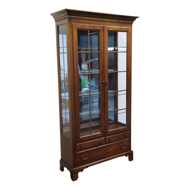 Traditional American of Martinsville Solid Cherry Contemporary Traditional 44" Lighted Display Curio Cabinet 125-421 For Sale - Image 3 of 13