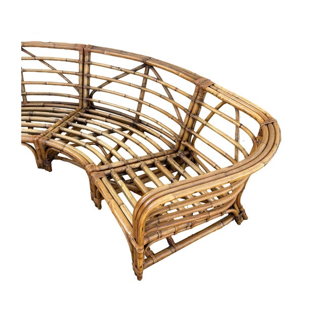 Restored MCM Rattan Round Sectional Corner Sofa W/ 3-Strand Waterfall Arms For Sale In Los Angeles - Image 6 of 6