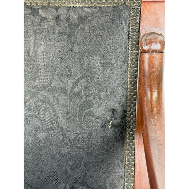 Antique Empire Style Mahogany Armchair With Black Damask Upholstery For Sale - Image 18 of 18