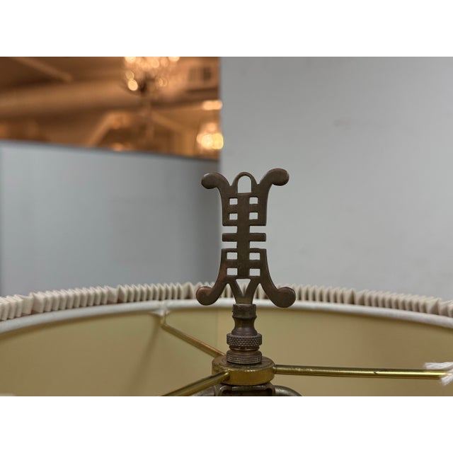 Chinese Famille Rose Table Lamp With Pleated Shade For Sale - Image 4 of 12