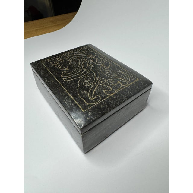 Abstract Etched Black Marble Lidded Decorative Box For Sale - Image 4 of 12