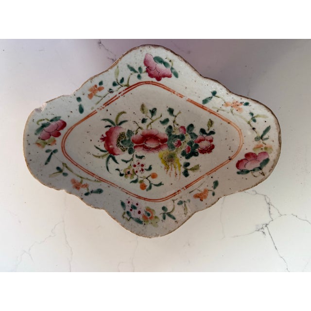 Chinese Charming Vintage Handpainted Ceramic Chinese Footed Tray For Sale - Image 3 of 5