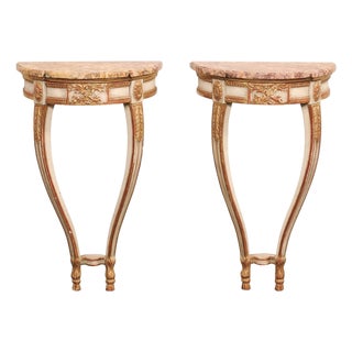 Mid 20th Century Petite Demi-Lune French Wall-Mount Consoles - A Pair For Sale