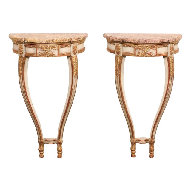 Mid 20th Century Petite Demi-Lune French Wall-Mount Consoles - A Pair For Sale