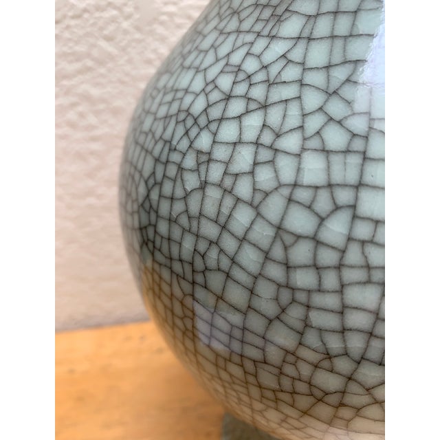 Tall Crackle Blue Pottery Vase Chairish