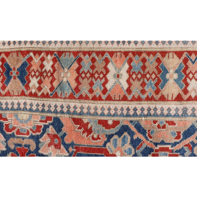 Antique Persian Tabriz Gallery Rug With Large Scale Florals in Medium Blue Field For Sale In Atlanta - Image 6 of 14
