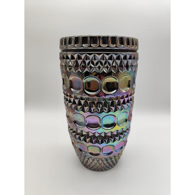 Vintage Pressed Glass Carnival Glass Vase, 1960s, in Very Good conditions. Designed 1970 to 1979 This piece is attributed...