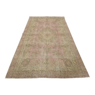 Tabriz Rug 6’7” X 9’8” Pink Wool Vintage Distressed Hand-Knotted Carpet For Sale