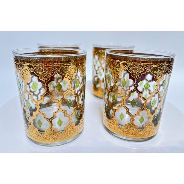 Vintage Set of 4 Old Fashioned Valencia by CULVER with 22-Karat Gold. Elegant vintage midcentury Culver barware double old...