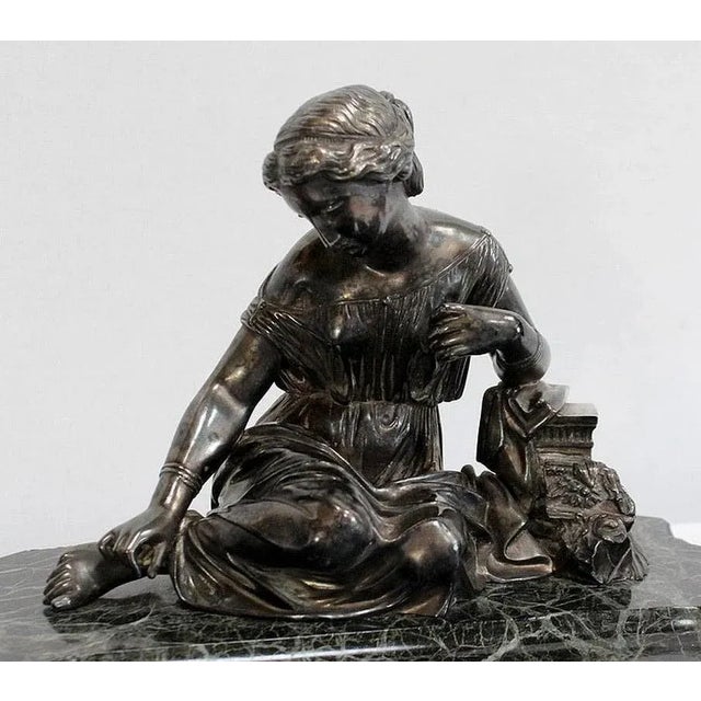 Double Inkwell in Silver-Plated Bronze & Sea Green Marble, 1900s For Sale - Image 5 of 18