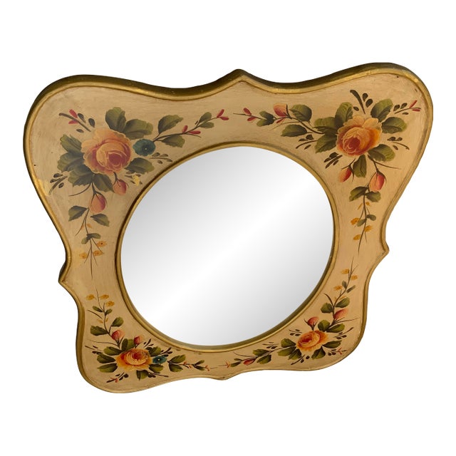 20th Century Folk Style Painted Floral Mirror For Sale