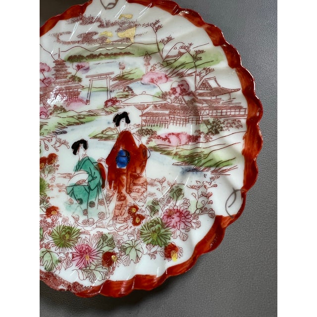 Antique Japanese Geisha Kutani Hand Painted Plate /Side Dish Set 1920s . Vintage, Early 20th century Japanese porcelain...