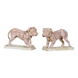 Pair of 19th Century French Faience Bulldog Sculptures on Terracotta Bases For Sale
