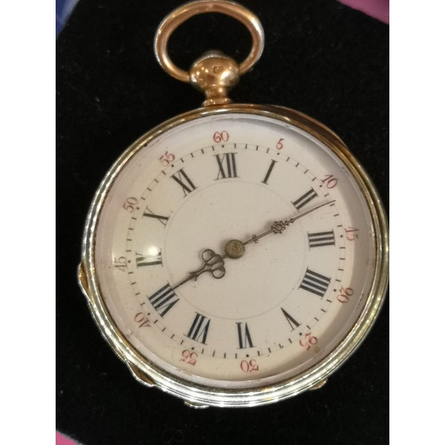 Gold pocket watch with key 18K antique French White enamel Gold accessories 19th century Mechanical watch 18K gold jewelry...