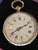 Gold pocket watch with key 18K antique French White enamel Gold accessories 19th century Mechanical watch 18K gold jewelry...