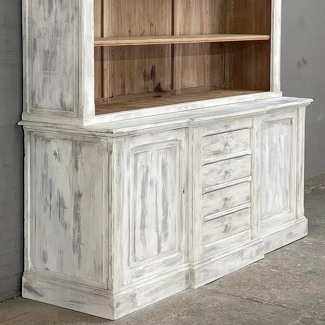 Wood Grand 19th Century French Rustic Neoclassical Bookcase in Whitewashed Pine For Sale - Image 7 of 13