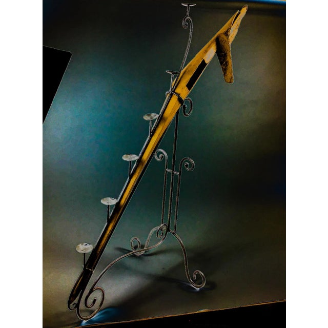 Rustic Large Antique Artisan Wooden Plow Sculpture Candle Holder For Sale - Image 3 of 13