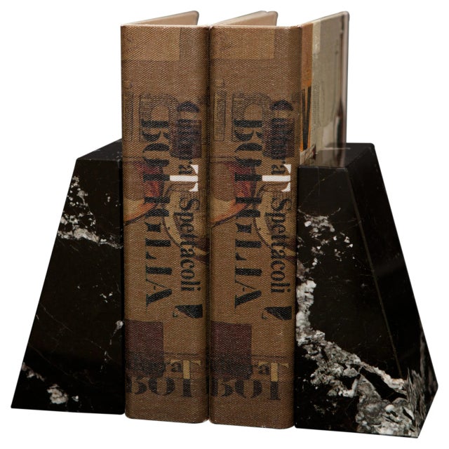 A pair of Platanus Collection Marble Bookends in Black Zebra.