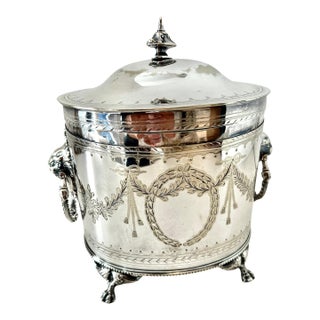 English Silver Plate Tea Caddy with Lion & Ring Handles For Sale