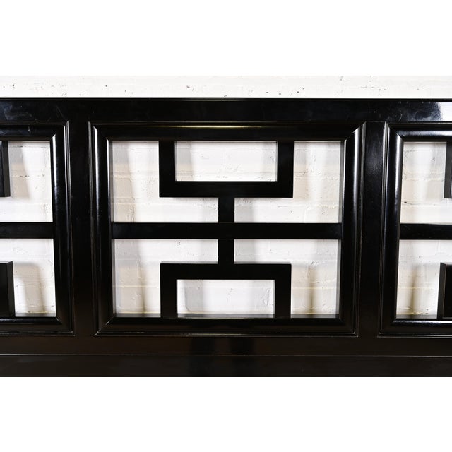 1970s Raymond Sobota for Century Furniture Mid-Century Hollywood Regency Chinoiserie Black Lacquered King Size Headboard, 1970s For Sale - Image 5 of 8