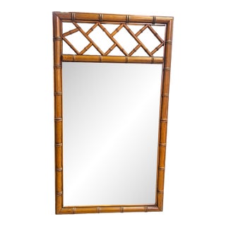 Vintage Faux Bamboo Wood Wall Mirror in Boho Chic Coastal Modern Style For Sale