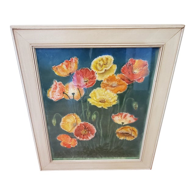 1960s Poppies Pastel Drawing, Framed For Sale