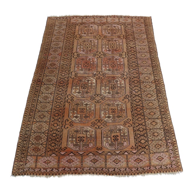 Vintage Turkoman Hand-Knotted Wool Tribal Rug For Sale