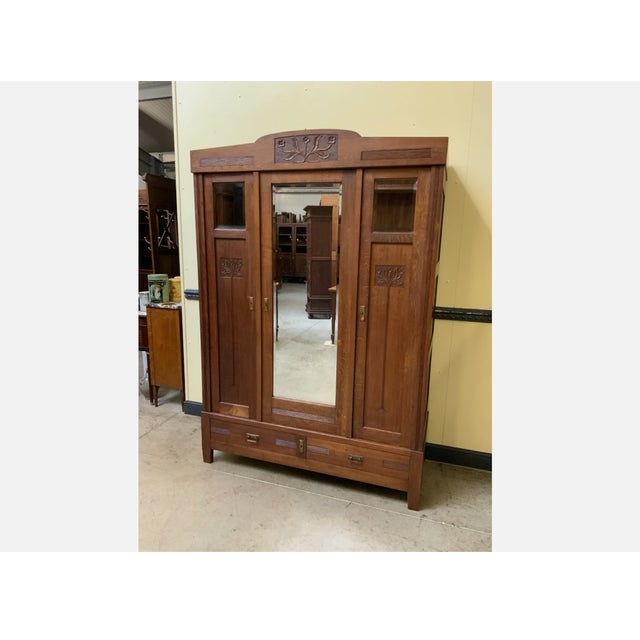 Antique Art Nouveau Wardrobe in Oak, 1910 For Sale - Image 6 of 13