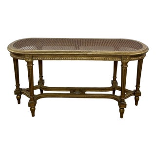 Louis XV Gilded Caned Bench, 1920s For Sale