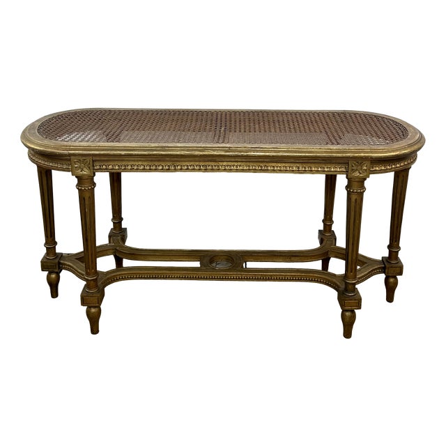 Louis XV Gilded Caned Bench, 1920s For Sale
