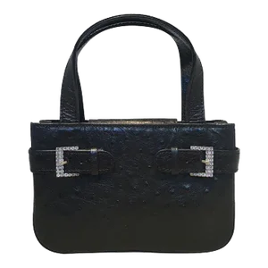 MCM Vintage Mini Black Ostrich Handbag with Diamante Buckles