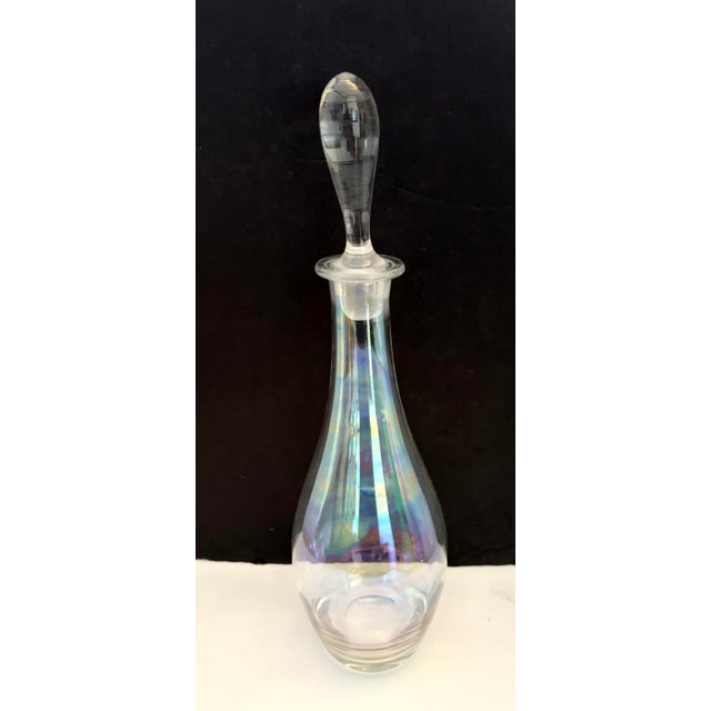 Hollywood Regency Vintage Hollywood Regency Iridescent Art Glass Decanter With Stopper For Sale - Image 3 of 7