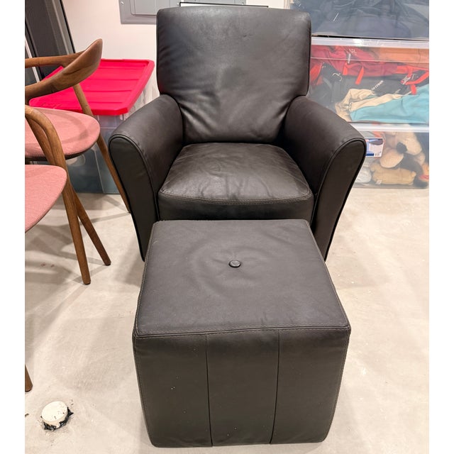 Calia Italian Leather Chair and Ottoman For Sale - Image 9 of 10